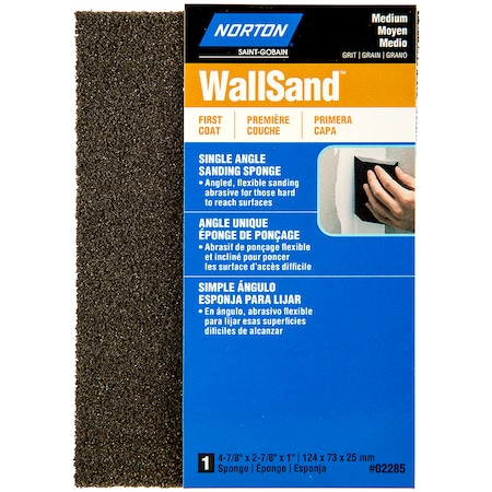 Norton Co 4-7/8" x 2-7/8" x 1" WallSand Sanding Sponge, Medium, Single Angle 02285
